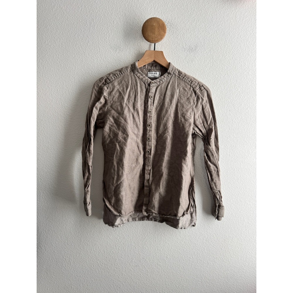 FRAME Denim Brown Collarless Button Down Shirt Size Small